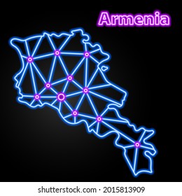 Mapa de neón de Armenia, ilustración vectorial aislada.
