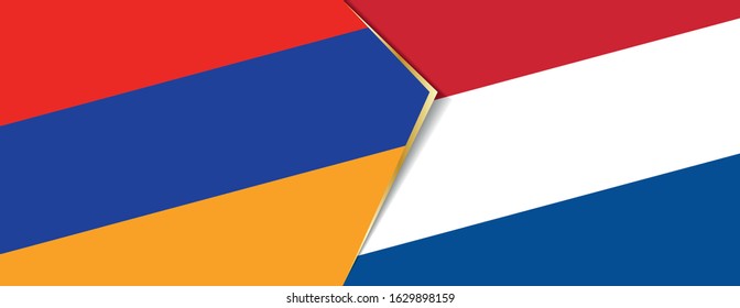 Armenia and Netherlands flags, two vector flags symbol of relationship or confrontation.