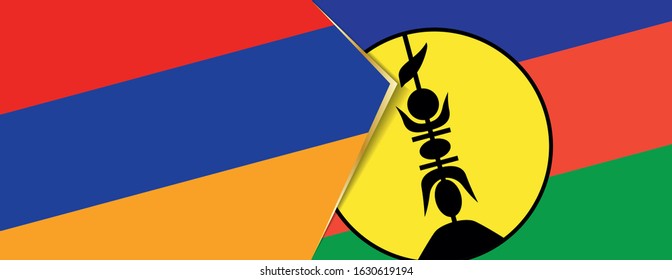 Armenia and New Caledonia flags, two vector flags symbol of relationship or confrontation.