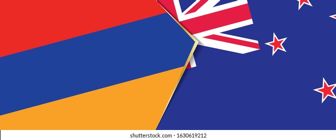 Armenia and New Zealand flags, two vector flags symbol of relationship or confrontation.