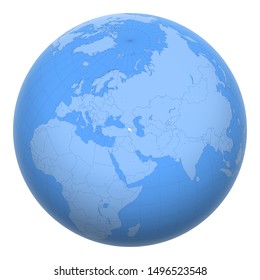 Armenia on the globe. Earth centered at the location of the Republic of Armenia. Map of Armenia. Includes layer with capital cities.