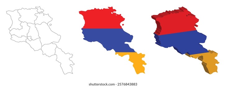 Armenia outline, fill with flag and 3d map