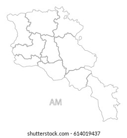 Armenia outline silhouette map illustration with regions