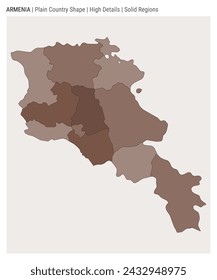 Armenia plain country map. High details. Solid regions style. Shape of Armenia. Vector illustration.