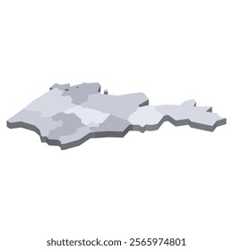 Armenia political map of administrative divisions - provinces and autonomous city of Yerevan. 3D isometric blank vector map in shades of grey.