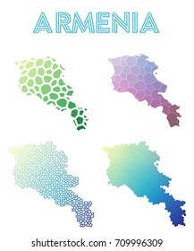 Armenia polygonal map. Mosaic style maps collection. Bright abstract tessellation, geometric, low poly, modern design. Armenia polygonal maps for infographics or presentation.