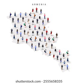 Armenia population map. Large group of realistic a diverse crowd of people figures in a shape of Armenian map. Flat vector illustration isolated on white.