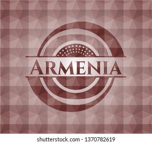 Armenia red emblem or badge with geometric pattern background. Seamless.