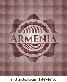 Armenia red emblem with geometric pattern background. Seamless.