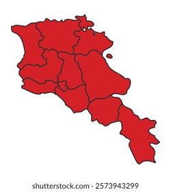 Armenia red map with border of regions outline vector