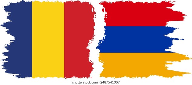 Armenia y Rumania grunge banderas conexión, Vector