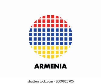 The Armenia round flag icon. Design flag with the arrangement of squares that form a circle. Flag with red, blue, yellow.