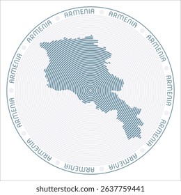 Armenia round logo design. Country shape built of rings. Armenia text around the country. Vector Illustration.