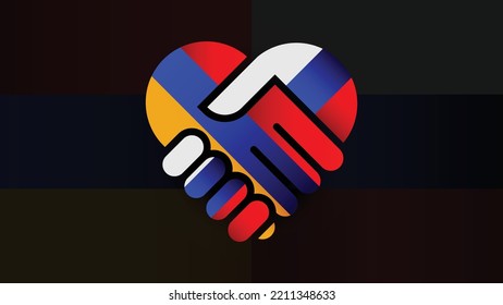 Armenia and Russia flags in relations handshake. Two Flags Together. Suitable use to Armenia Russia event