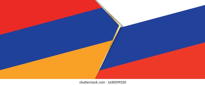 Armenia and Russia flags, two vector flags symbol of relationship or confrontation.