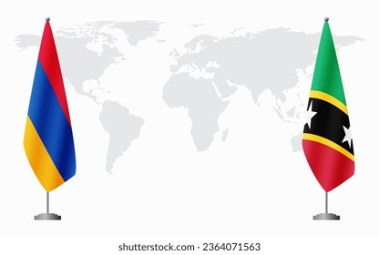 Armenia  and Saint Kitts and Nevis flags for official meeting against background of world map.