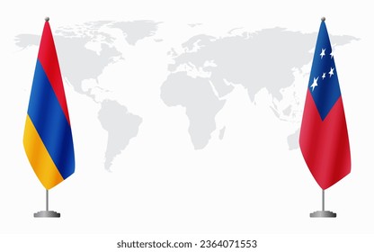 Armenia  and Samoa flags for official meeting against background of world map.