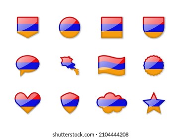 Armenia - set of shiny flags of different shapes. Vector illustration