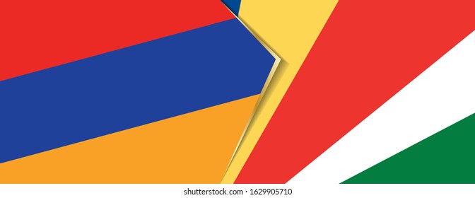 Armenia and Seychelles flags, two vector flags symbol of relationship or confrontation.