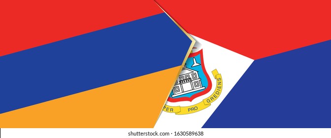 Armenia and Sint Maarten flags, two vector flags symbol of relationship or confrontation.