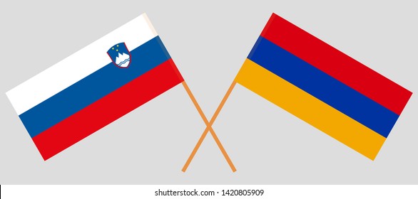Armenia and Slovenia. Crossed Armenian and Slovenian flags