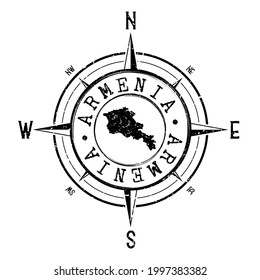 Armenia Stamp Map Compass Adventure. Ilustración Símbolo de país de viaje. Icono de la rosa del viento de la Expedición de sello.