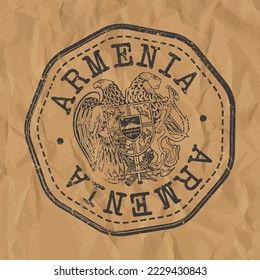 Armenia Stamp Travel Passport. Design Retro Symbol Country. Old Vintage Postmark.