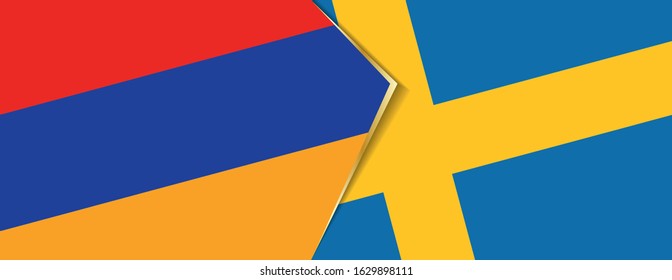 Armenia and Sweden flags, two vector flags symbol of relationship or confrontation.