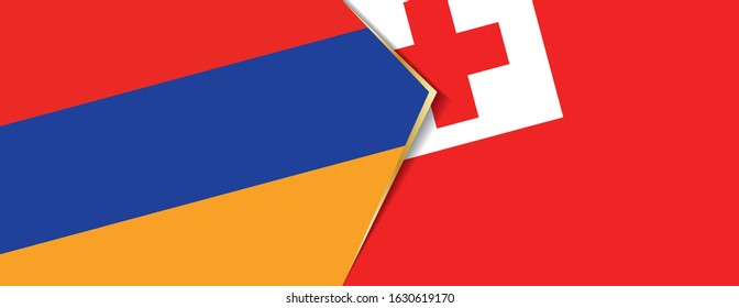 Armenia and Tonga flags, two vector flags symbol of relationship or confrontation.