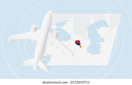 Armenia Travel Illustration with Plane and National Flag. Ideal for travel agencies, promotional materials, or geographic content related to Armenia.