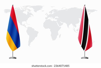 Armenia  and Trinidad and Tobago flags for official meeting against background of world map.
