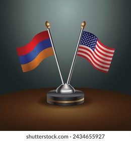 Armenia and United States table flags with gradient backgrund. Vector Illustration