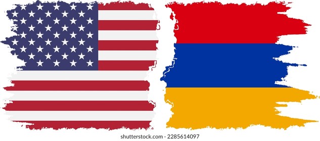 Conexión de banderas de grano de Armenia y Estados Unidos, vector