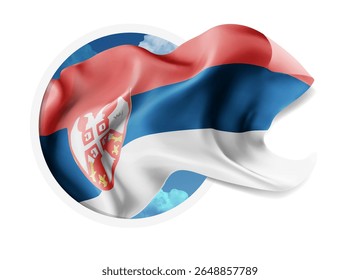Armenia, Vector 3d bandera contra un cielo azul, a través de un agujero redondo sobre un fondo blanco