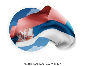 Armênia, vetor 3d bandeira contra um céu azul, através de um buraco redondo em um fundo branco