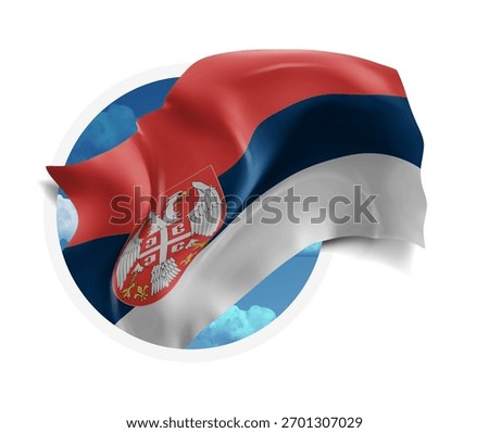 Armenia, vector 3d flag against a blue sky, through a round hole on a white background