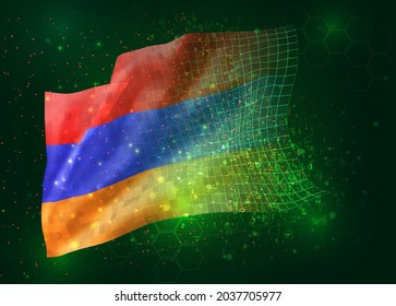 Armenia,  vector 3d flag on green background with polygons and data numbers