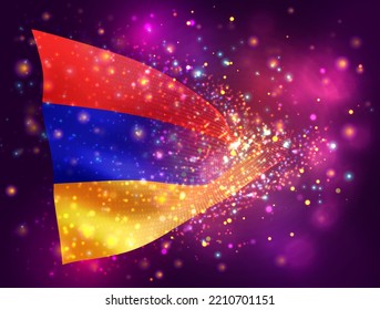 Armenia, vector 3d flag on pink purple background with lighting and flares