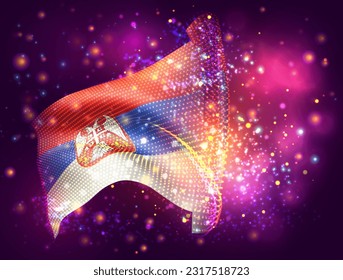 Armenia, vector 3d flag on pink purple background with lighting and flares