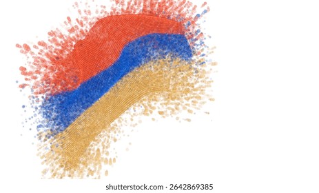 Armenia, bandera 3D de Vector con un chapoteo de puntos de pintura, explosión de puntos de colores