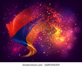 Armenia, bandera 3D de Vector con un chapoteo de puntos de pintura, explosión de puntos de colores