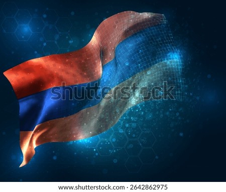 Armenia, vector 3d flag virtual triangular polygons on a blue background