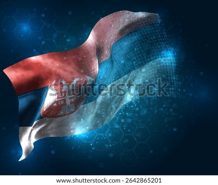 Armenia, vector 3d flag virtual triangular polygons on a blue background