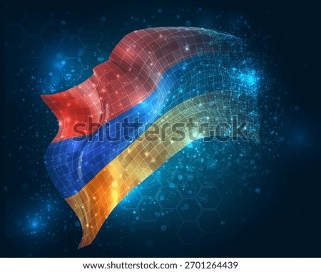 Armenia, vector 3d flag virtual triangular polygons on a color background