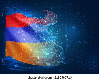 Armenia,  vector flag, virtual abstract 3D object from triangular polygons on a blue background