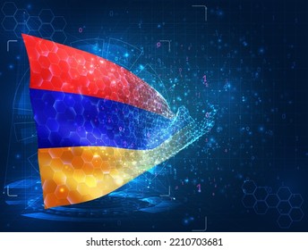 Armenia,  vector flag, virtual abstract 3D object from triangular polygons on a blue background