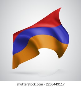 Armenia, vector flag with waves and bends waving in the wind on a white background