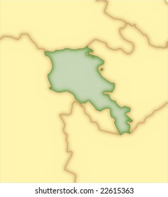Armenia, vector map, with borders of surrounding countries. 5 named layers, fully editable.