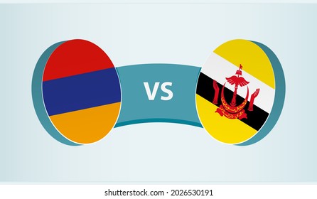 Armenia versus Brunei, team sports competition concept. Round flag of countries.