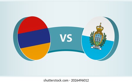 Armenia versus San Marino, team sports competition concept. Round flag of countries.